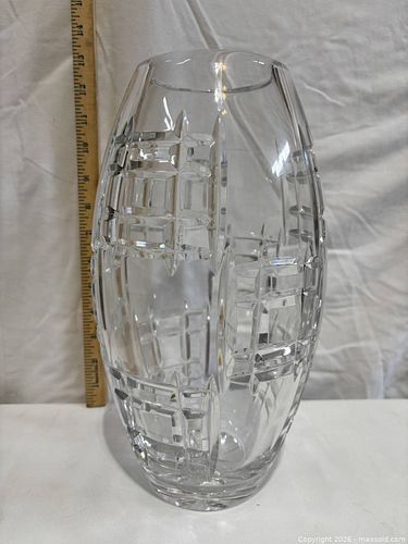 Polish Leaded Cut Crystal Vase, Geometric Grid Pattern, 11–12 in (1 of 6)