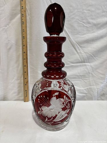 Vintage Ruby Red and Clear Crystal Cut Glass Decanter (1 of 9)