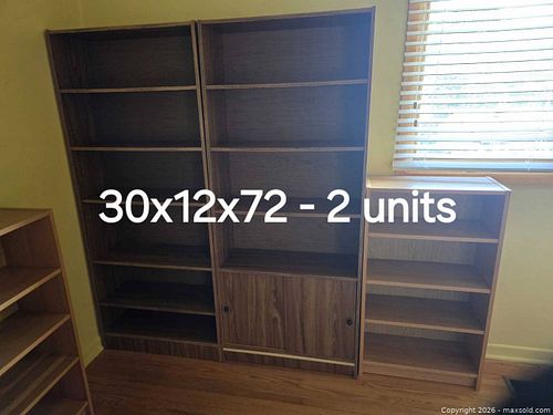 Set of 2 Medium Brown Laminate Bookcases, 30 x 12 x 72 in (1 of 3)