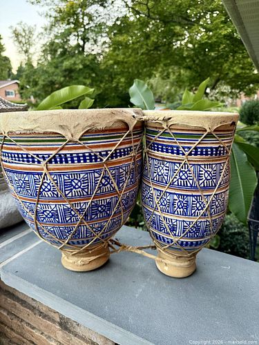 Moroccan Tbilat Double Clay Drums / Bongos (1 of 4)