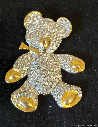 Teddy Bear Gold-Tone Rhinestone Brooch Pin (1 of 5)