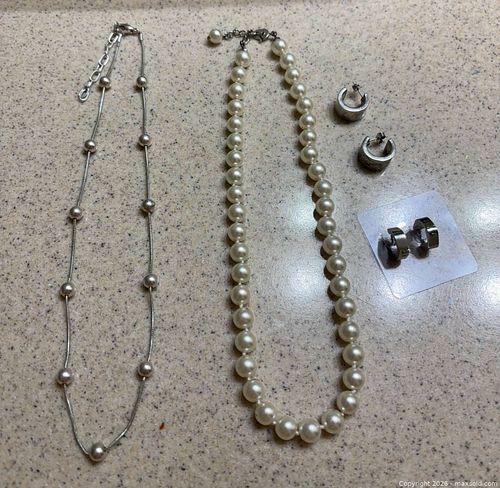 Mixed Silver-Tone Jewelry Lot with Faux Pearls - Necklaces & Earrings (1 of 14)