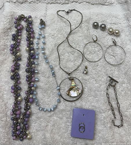 Multi-Strand Beaded Jewelry Set with Abalone Pendant and Earrings (1 of 15)