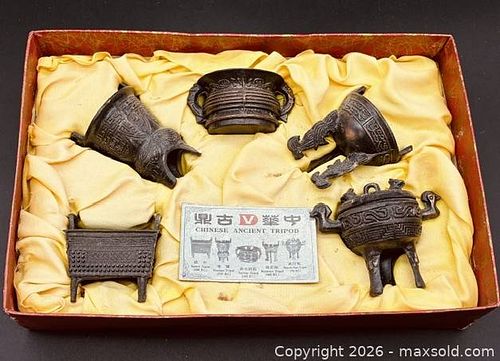 Set of Five Miniature Reproduction Bronze Archaic Chinese Ritual Vessels  (1 of 4)