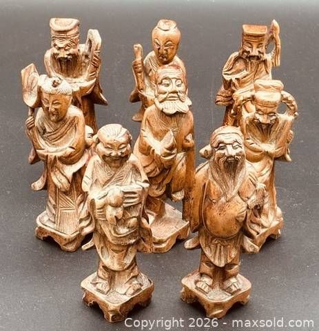 Vintage Hand-Carved Wooden Figures Depict the Eight Immortals from Chinese Mythology  (1 of 5)