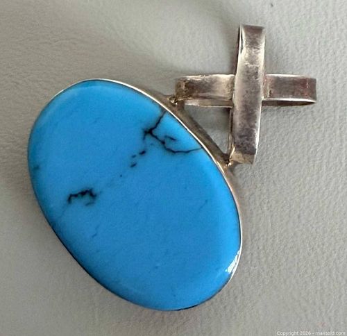 Vintage Mexico 925 Silver Blue Howlite Pendant - Marked  (1 of 6)