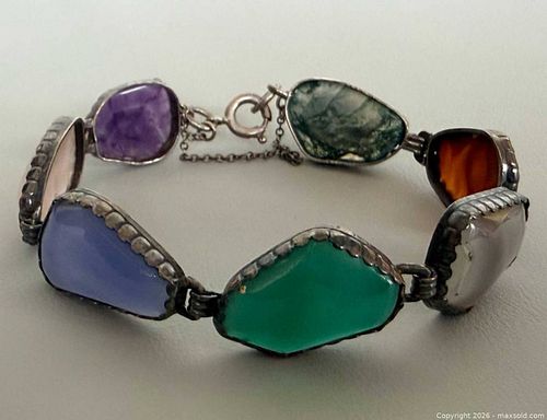 Vintage Multi Gemstone Link Bracelet (Low Grade SILVER) (1 of 9)