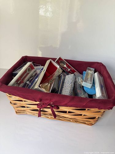 Assorted Collectible Souvenir Spoons with Wicker Basket (1 of 3)