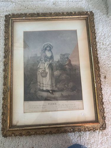 Flora Engraving (Intaglio) in Ornate Gilt Frame, approx. 23 in (1 of 4)