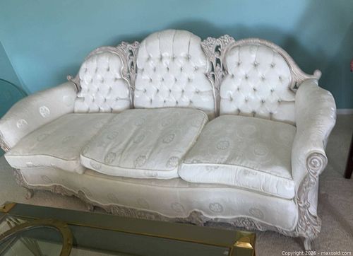 Victorian Rococo 3-Seater Ivory Carved Wood Sofa (1 of 6)