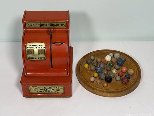 Vintage Collector Lot - "Uncle Sam's" 3 Coin Register Bank & Clay-Marble Solitaire Board (1 of 11)