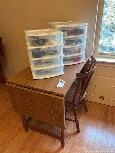 Drop-leaf Table, Windsor-style Chair, Two (2) 4-Drawer Plastic Storage Cart with Sewing / Craft Supplies (1 of 15)