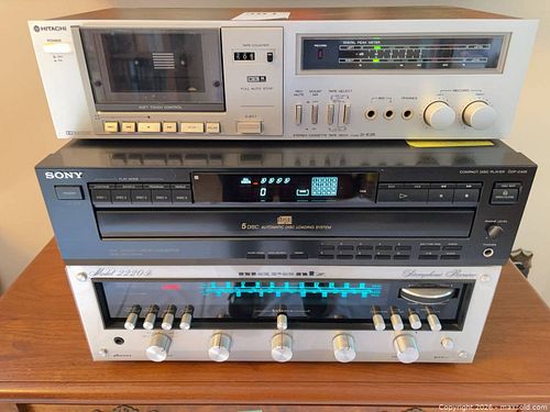 Hitachi Stereo Cassette Tape Deck (Model No. D-E25), Sony 5-Disc CD Player (CDP-C425), Marantz Receiver (Model 2220B) (1 of 16)