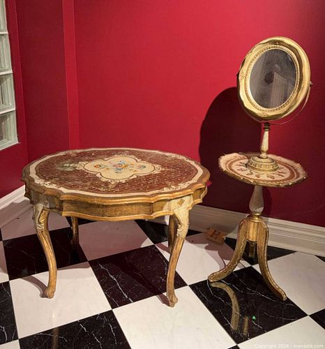 THREE-PIECE VENETIAN STYLE HAND PAINTED & GILT OCCASIONAL TABLE AND TABLETOP VANITY MIRROR SET (1 of 11)