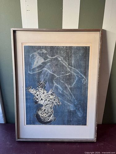 Framed Blue & White Figure & Plant Art Print, 22 x 31 (1 of 5)