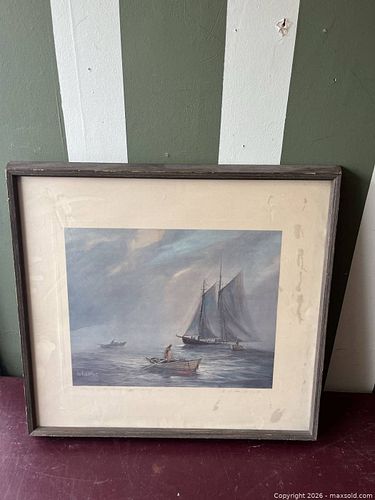 Framed Nautical Print Signed W. de Gauthier 21 x 19 in (1 of 5)