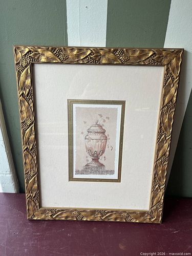 Framed Ornate Gold Leaf Print of Decorative Urn/Vase 17.5 x 21.5 in (1 of 3)