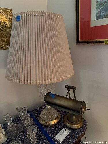 Crystal Base Table Lamp w/ Shade & Brass Piano/Desk Lamp B (1 of 10)