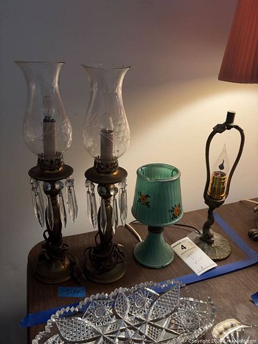 Hurricane Table Lamp, Pair with Crystal Drop, Metal Base Lamp B (1 of 10)