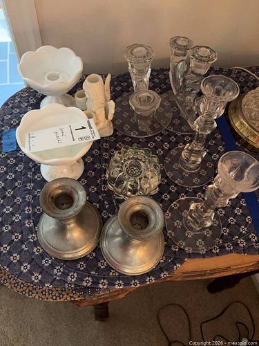 Vintage Milk Glass, Metal, and Clear Glass Candle Holders B (1 of 12)