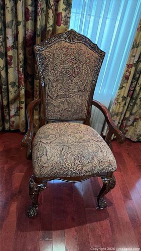 French Provincial Traditional Wood Armchair with Paisley Fabric (1 of 9)