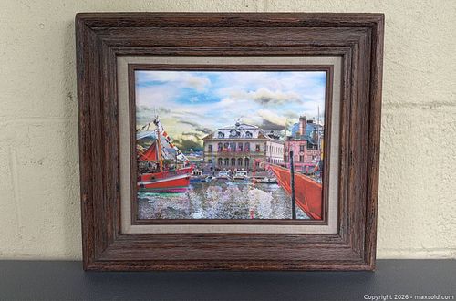 Framed Nautical/Harbor Print in Wood Frame, Landscape by J. Kimble (1 of 7)