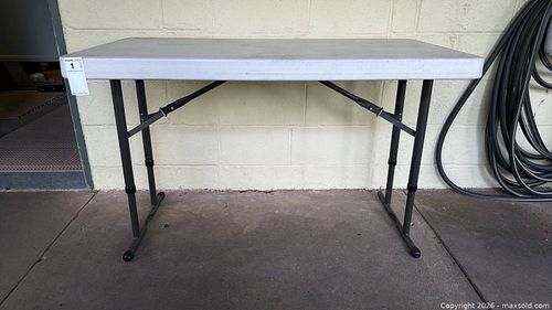 White Folding Plastic-Top Table, Adjustable Height, 48 in (1 of 6)