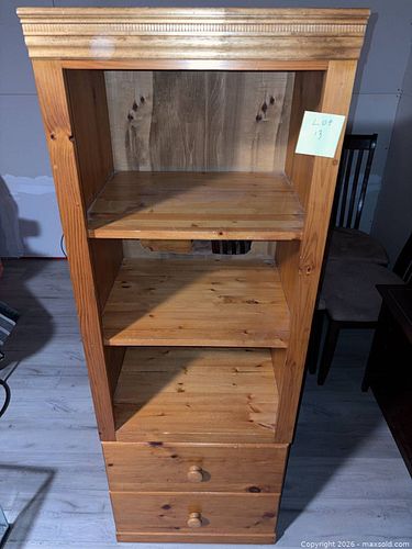 Solid Pine Bookcase Shelving Unit 22x19x64 Open Shelves w/ Drawers (1 of 4)
