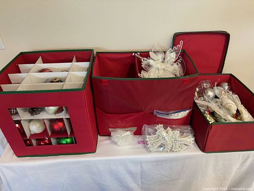 Mixed Christmas Ornaments & Storage Boxes — Red, Silver, Teal, Bird Decor (1 of 11)