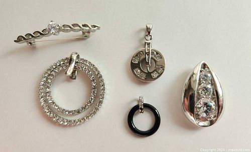 Vintage & Contemporary Silver-Tone Jewelry Lot – Butler Pendant, CZ Pendants & Brooch  (1 of 7)