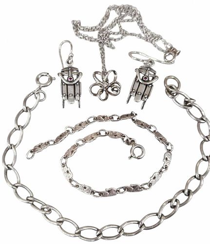 Sterling Silver 925 Sled Earrings, Flower Necklace & Bracelets  (1 of 4)