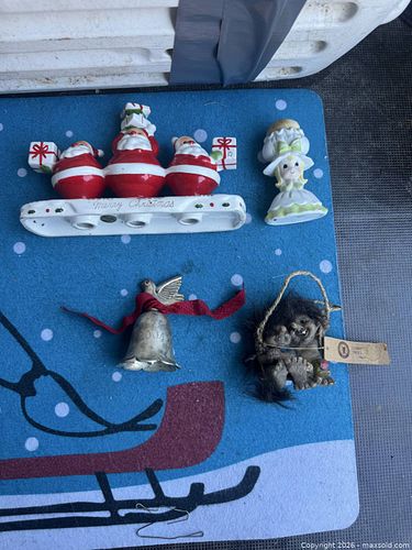 Mixed Holiday Decorations Lot: Ceramic Santa, Bell, Angel, Lommy Troll (1 of 7)