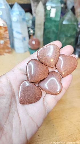 Set of 5 Goldstone Polished Heart Decorative Stones (1 of 6)
