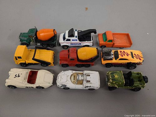 Lot of 9 Vintage Diecast Toy Cars — 8x Matchbox & 1x Hot Wheels (1 of 16)