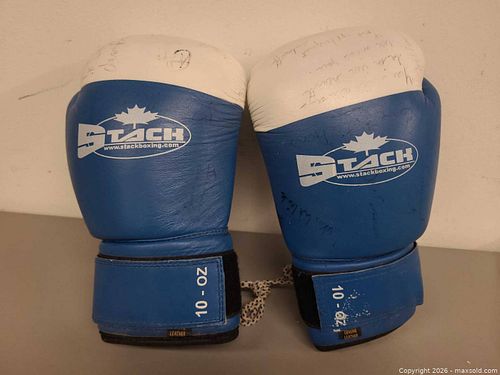 Stack 10 oz Blue/White Leather Boxing Gloves (1 of 8)