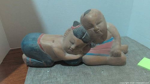 Asian Chinese Style Carved Wood Couple Figurine (1 of 10)