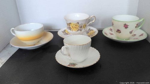 Fenton China Bone China Tea Cup & Saucer Set, 4 Sets, Vintage (1 of 14)