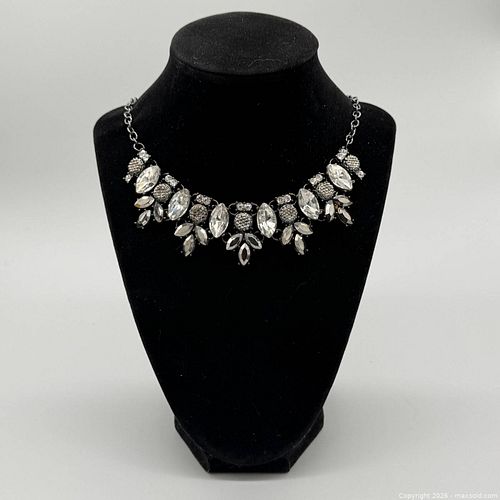 Silver & Gunmetal Rhinestone Statement Choker Necklace - PAU-524 (1 of 6)
