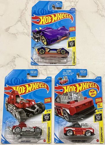 Hot Wheels Experimotors Slide Kick, Speed Driver, Custom Small Block Lot of 3 New Carded (1 of 3)