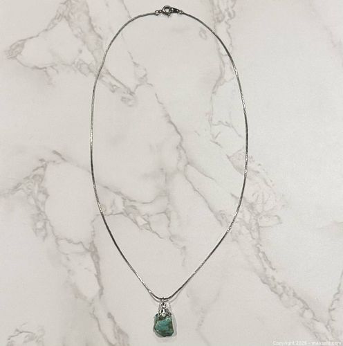 Silver-Tone Turquoise Necklace with Rough Stone Pendant (1 of 5)