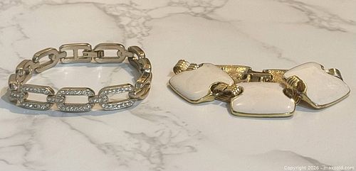 Two Gold Tone Bracelets with Crystals and Enamel Plaques (1 of 4)