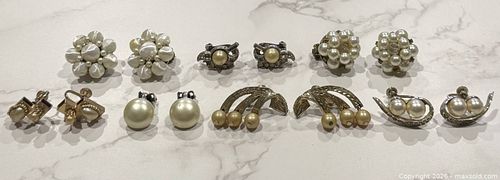 Vintage Cluster Button/Stud Clip-On Earrings, Lot of 7 Pairs (1 of 6)