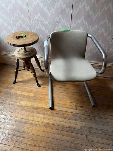 Metal Frame Armchair and Wood Stool (1 of 8)