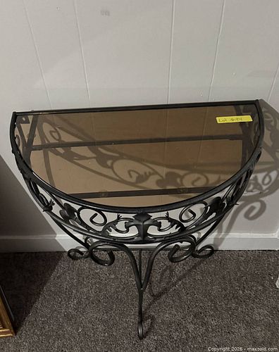Black Wrought Iron Half-Moon Console Table with Glass Top (1 of 5)