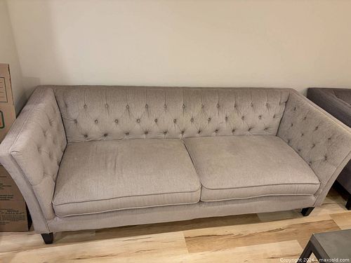 Light Gray Tufted Modern 3-Seater Sofa with Wood Legs (1 of 8)