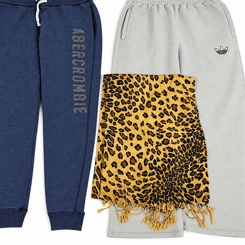 Lot of 3: Abercrombie & Fitch, adidas Sweatpants + Leopard Scarf (1 of 6)