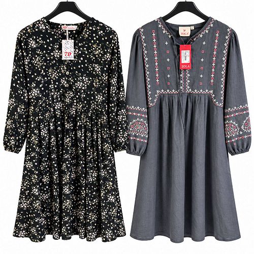 New 7D Fashion Wear / ZOLA Women XXL Black & Gray Floral Embroidered Dress (1 of 6)