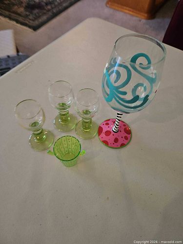 Hand-Painted Glassware Set — 5-Piece Wine, Cordials & Green Shot (1 of 5)