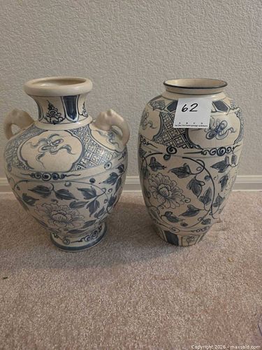 Pair of Blue & White Ceramic Vases with Antique Crackle Glaze (1 of 5)
