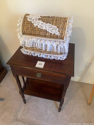 Solid Wood End Table with Drawer, Lower Shelf & Wicker Basket (1 of 5)